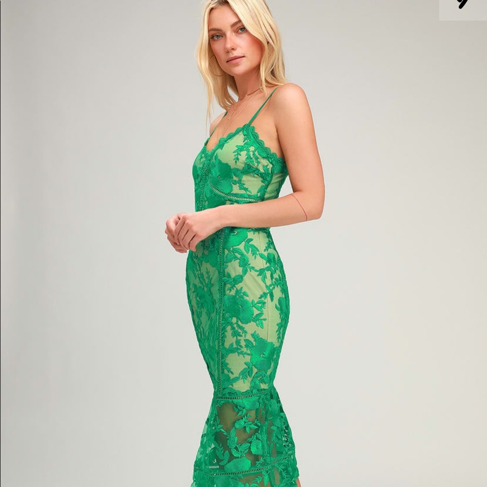 Lulus Deeply Cherished Green Lace Midi Dress